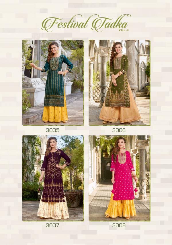 Diya Fashion Tadka Vol 3 Rayon Foil Print Designer Kurti Sharara collection